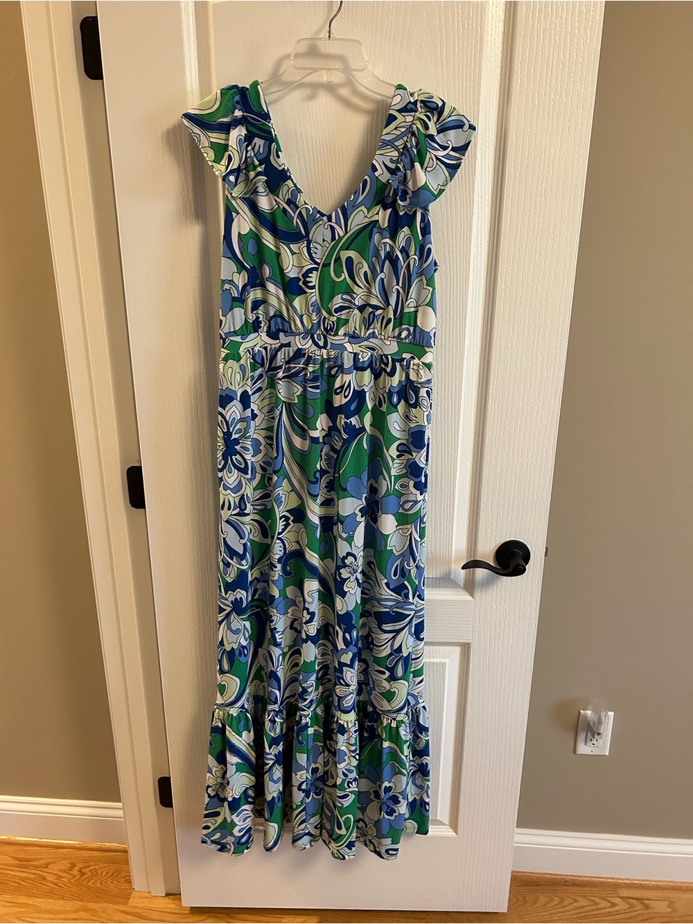 IMAN Blue, Green and White Abstract Scoop Neck Dress